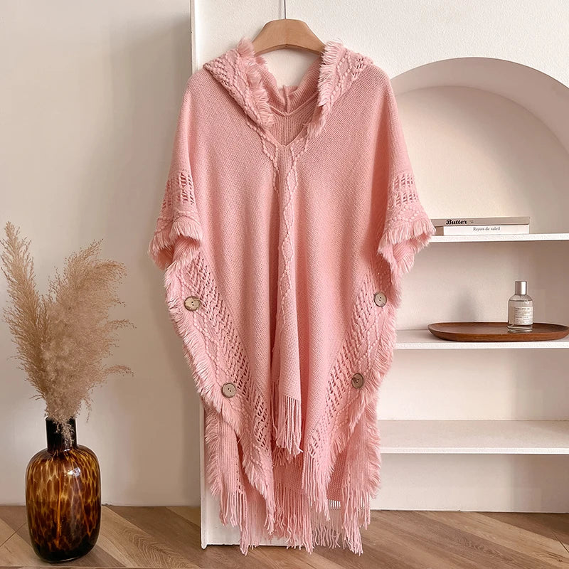 Solenne Hooded Knit Cape