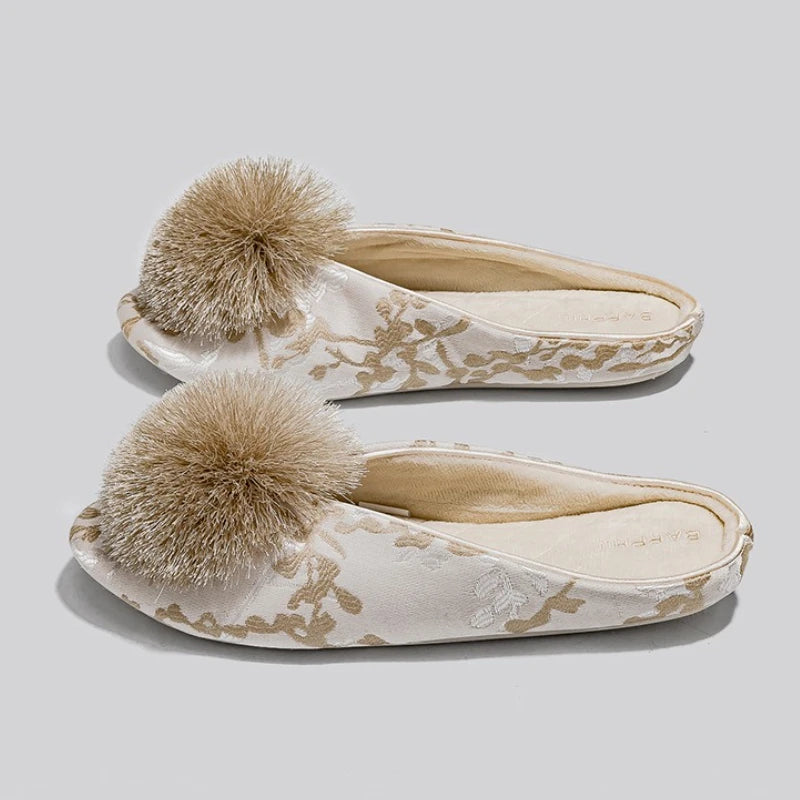 Aurora Satin Pom Slippers