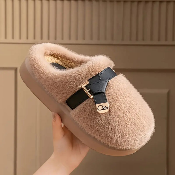 Amelie Buckle Plush Slides