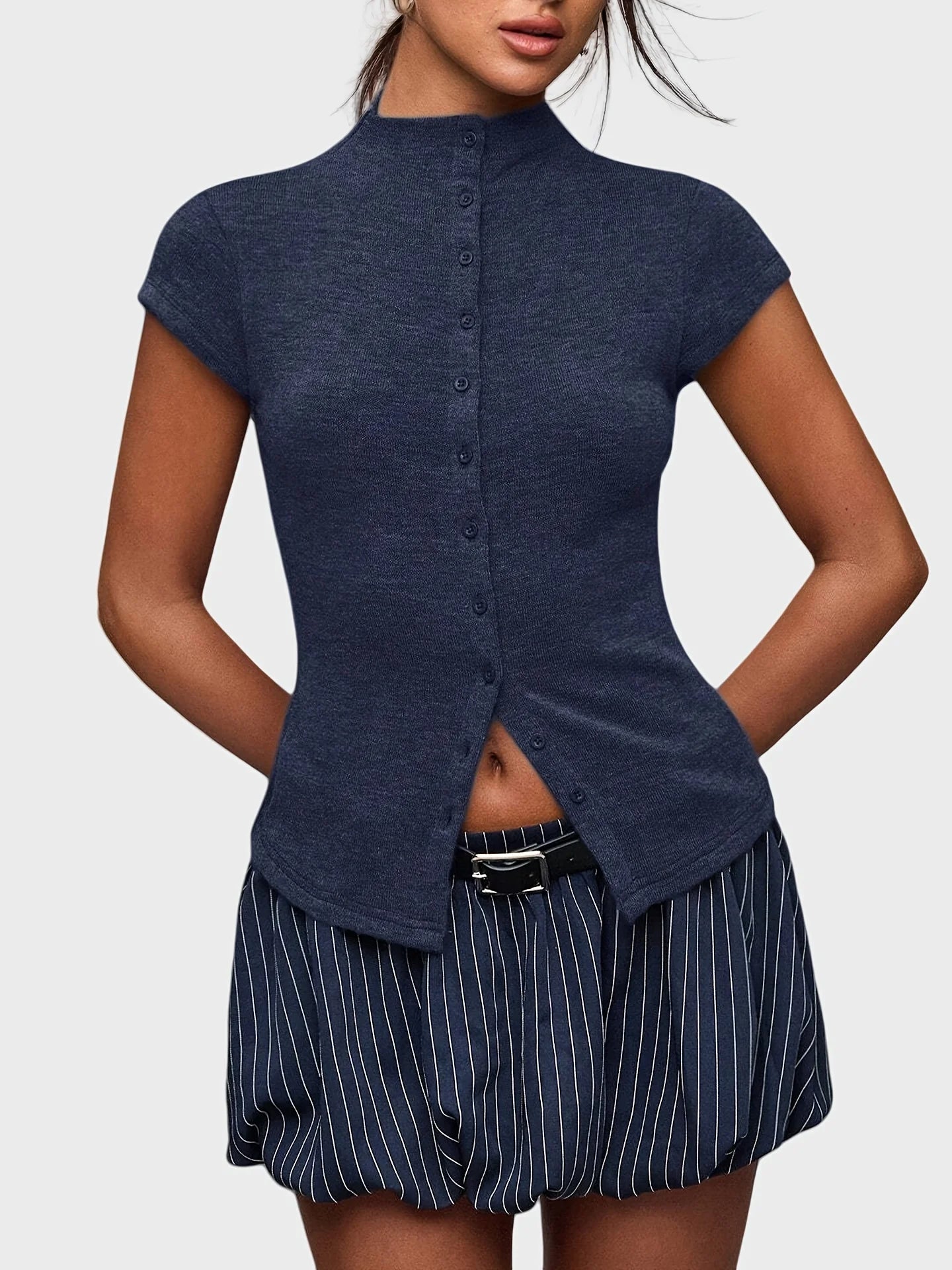 Reese Ribbed Button Top