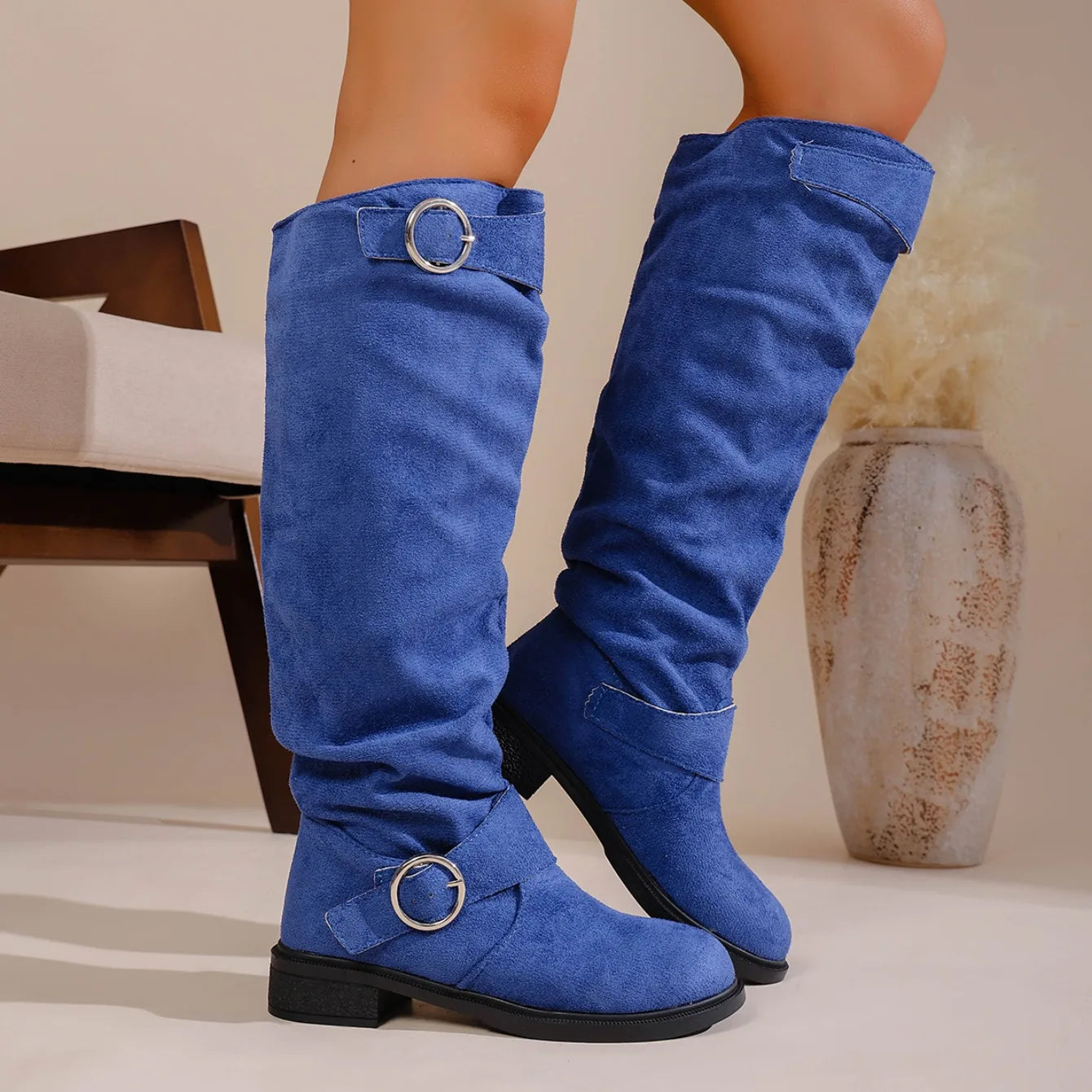 Blair Buckled Suede Boots