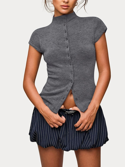 Reese Ribbed Button Top