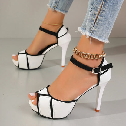 Sienna Contrast Peep-Toe Heels