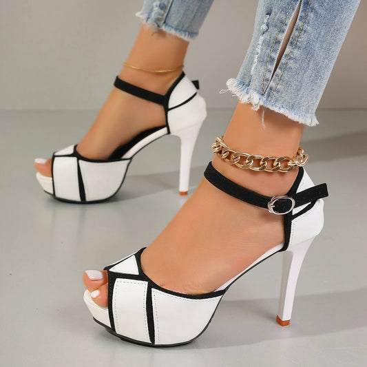 Sienna Contrast Peep-Toe Heels