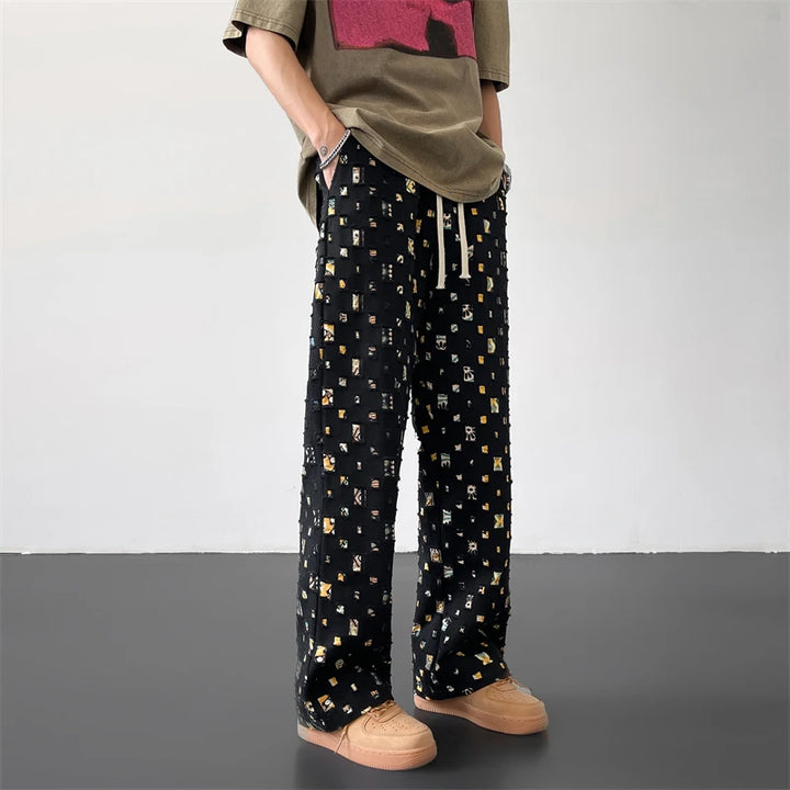 Pixel Grid Cotton Pants