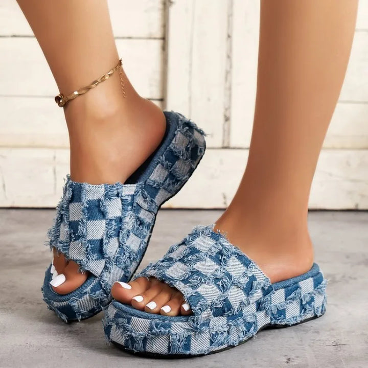 Camille Checkered Platform Wedges
