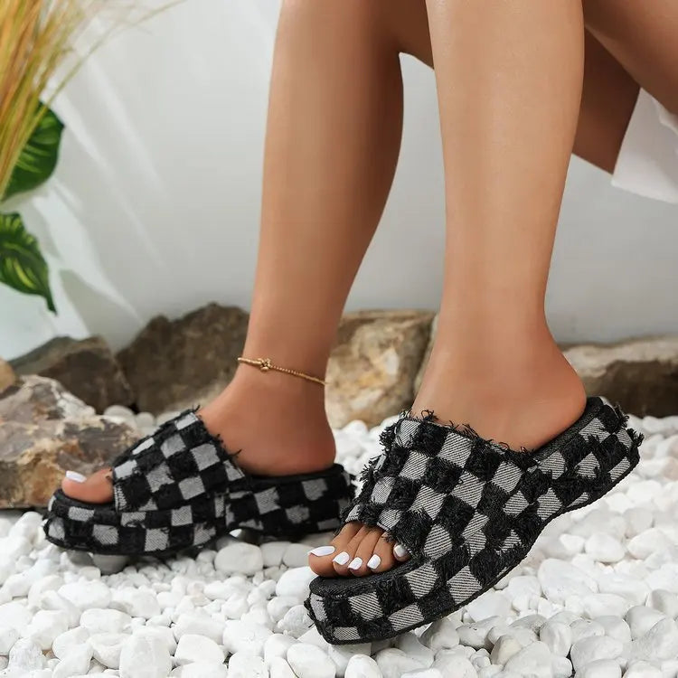 Camille Checkered Platform Wedges