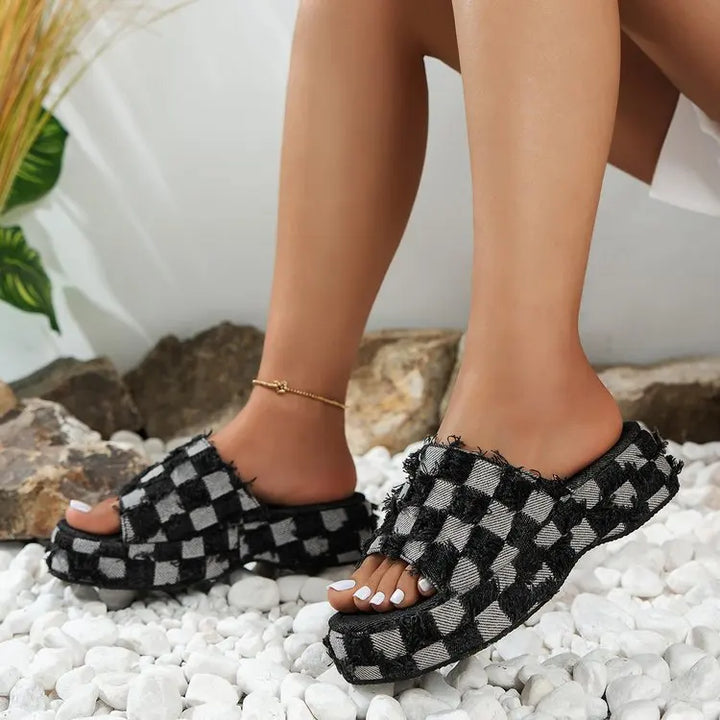 Camille Checkered Platform Wedges