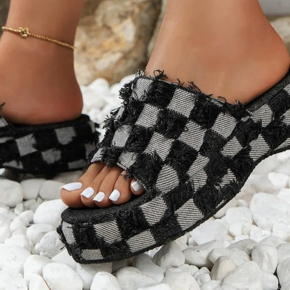 Camille Checkered Platform Wedges