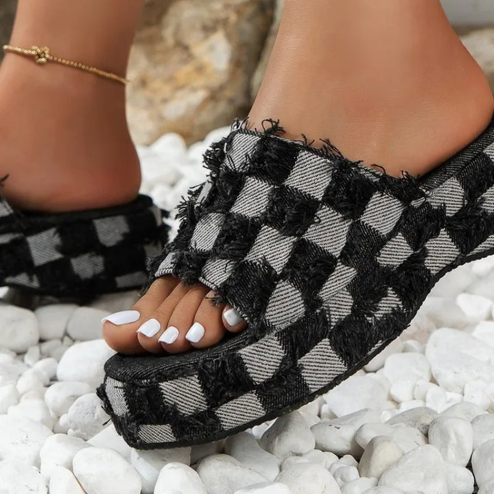 Camille Checkered Platform Wedges