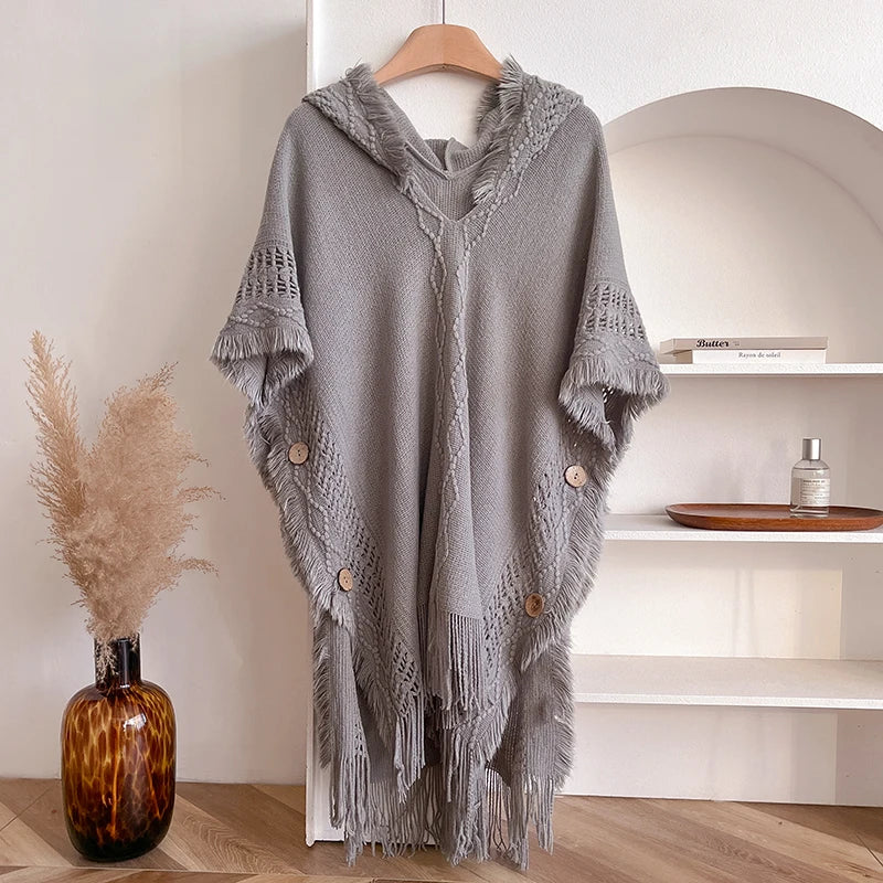 Solenne Hooded Knit Cape