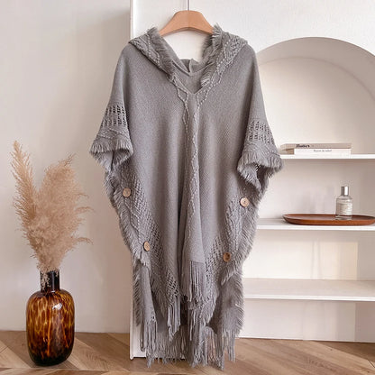 Solenne Hooded Knit Cape