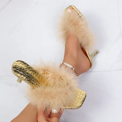 Diva Feather Heeled Mules