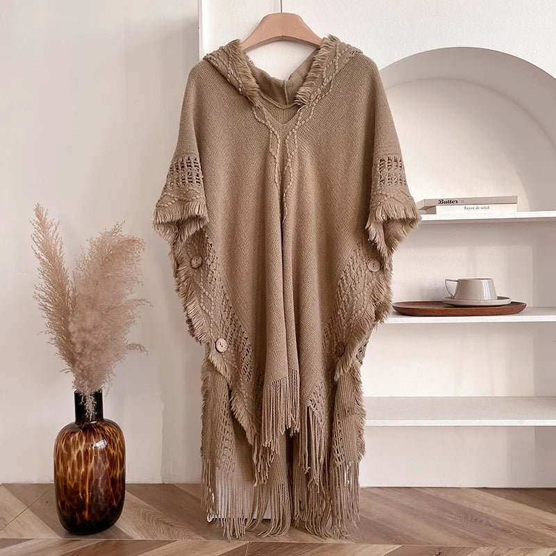 Solenne Hooded Knit Cape