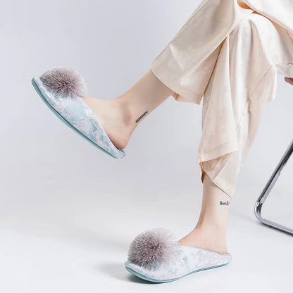 Aurora Satin Pom Slippers