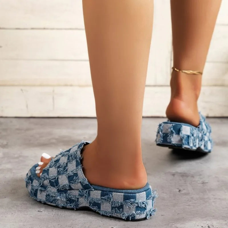 Camille Checkered Platform Wedges