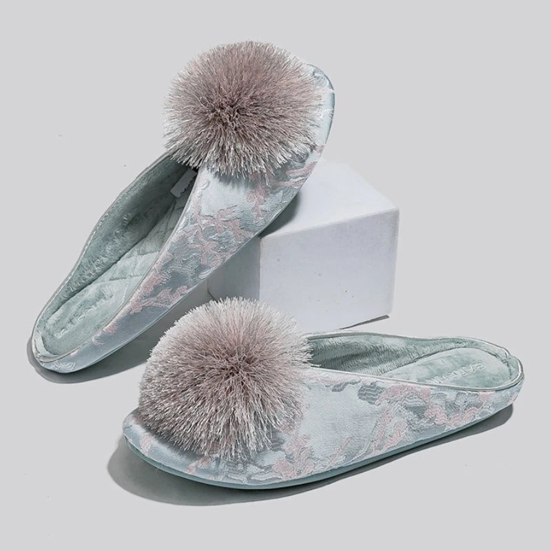 Aurora Satin Pom Slippers
