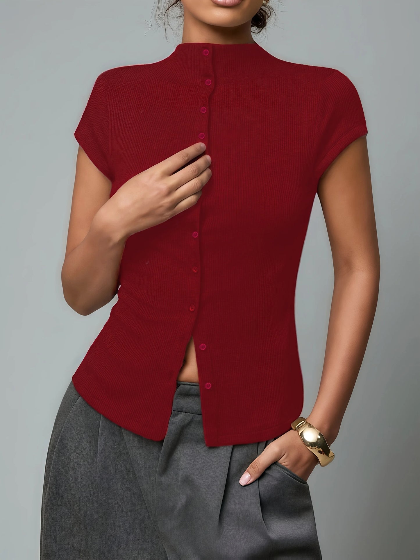 Reese Ribbed Button Top