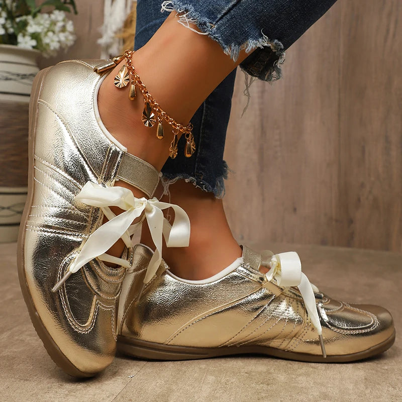 Cleo Metallic Ribbon Sneakers
