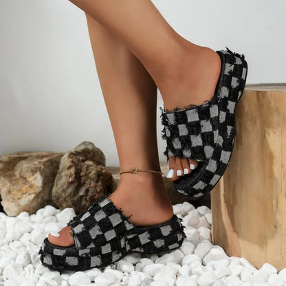 Camille Checkered Platform Wedges