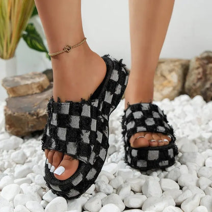 Camille Checkered Platform Wedges