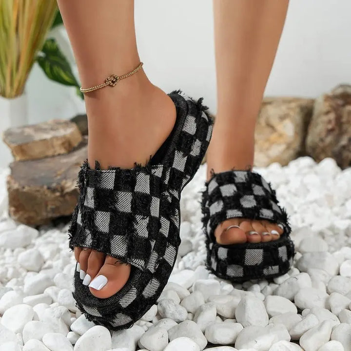 Camille Checkered Platform Wedges