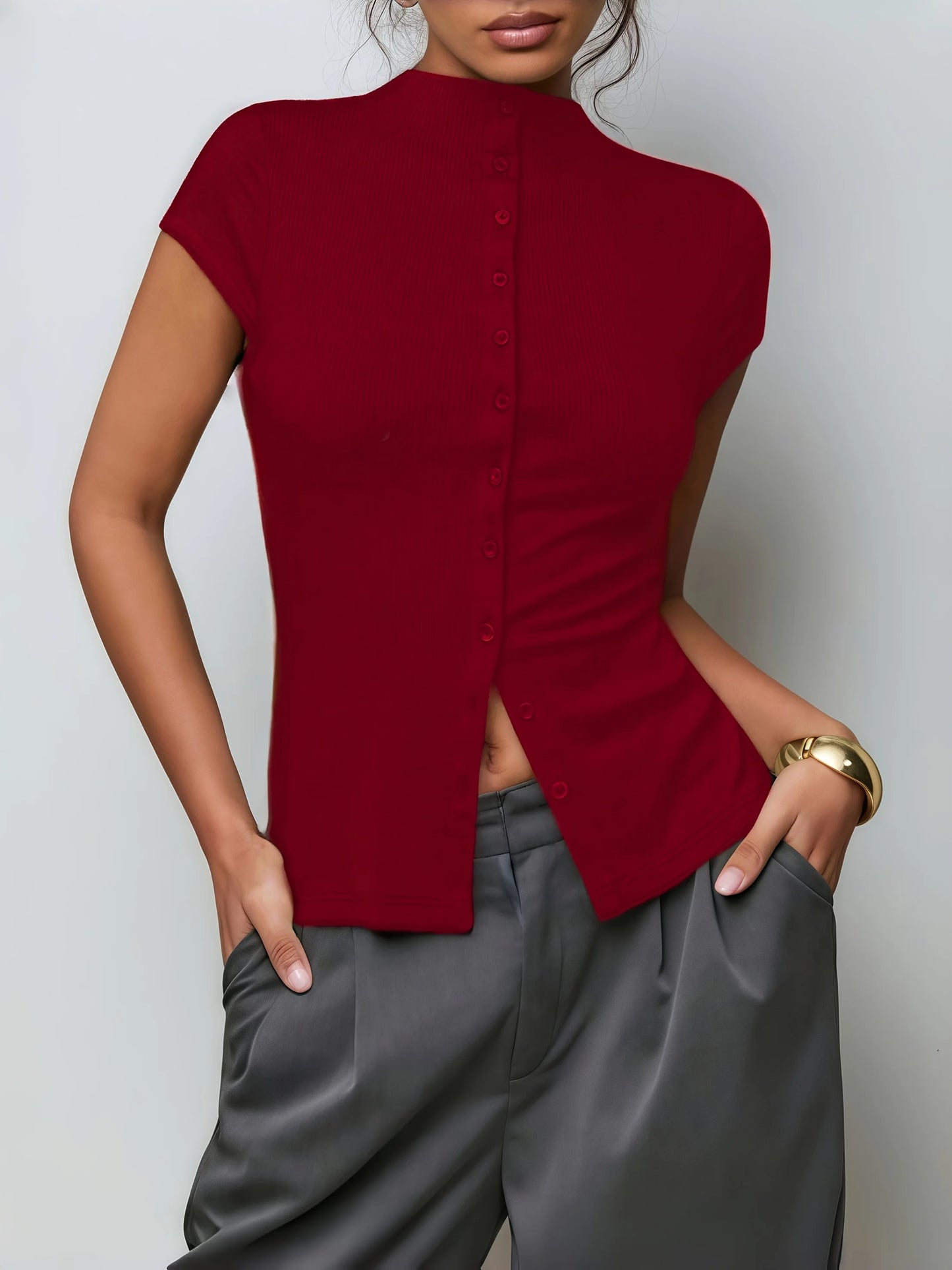 Reese Ribbed Button Top