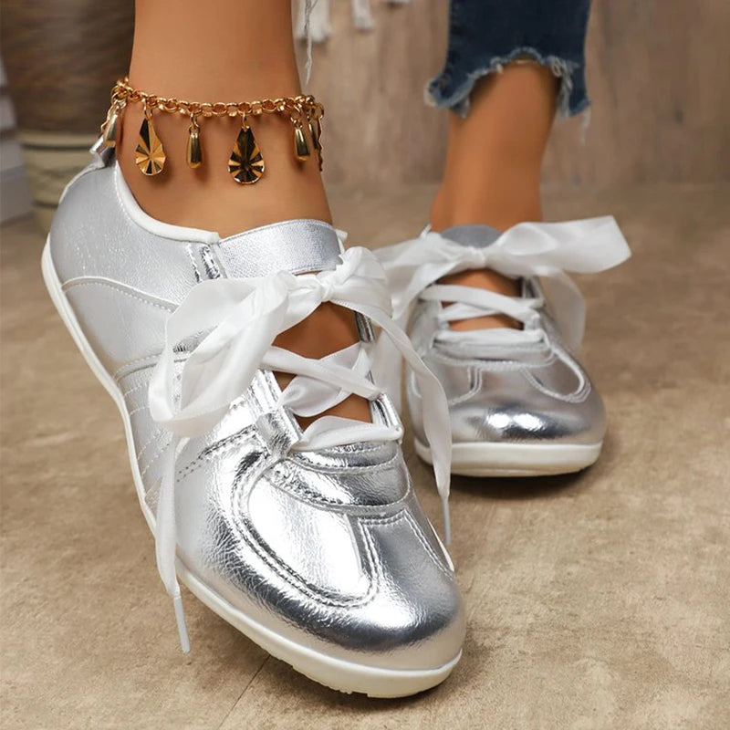 Cleo Metallic Ribbon Sneakers