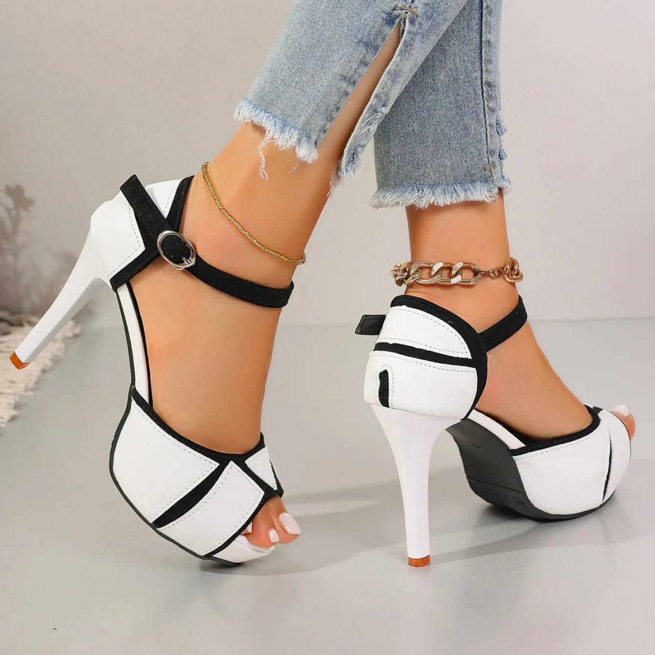 Sienna Contrast Peep-Toe Heels