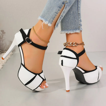 Sienna Contrast Peep-Toe Heels
