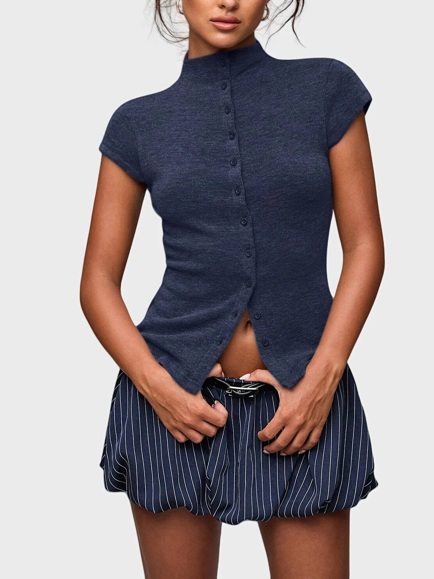 Reese Ribbed Button Top