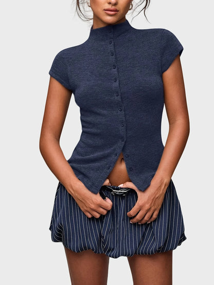 Reese Ribbed Button Top