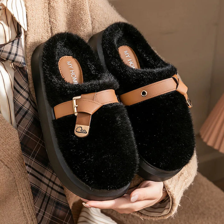 Amelie Buckle Plush Slides