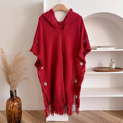 Solenne Hooded Knit Cape