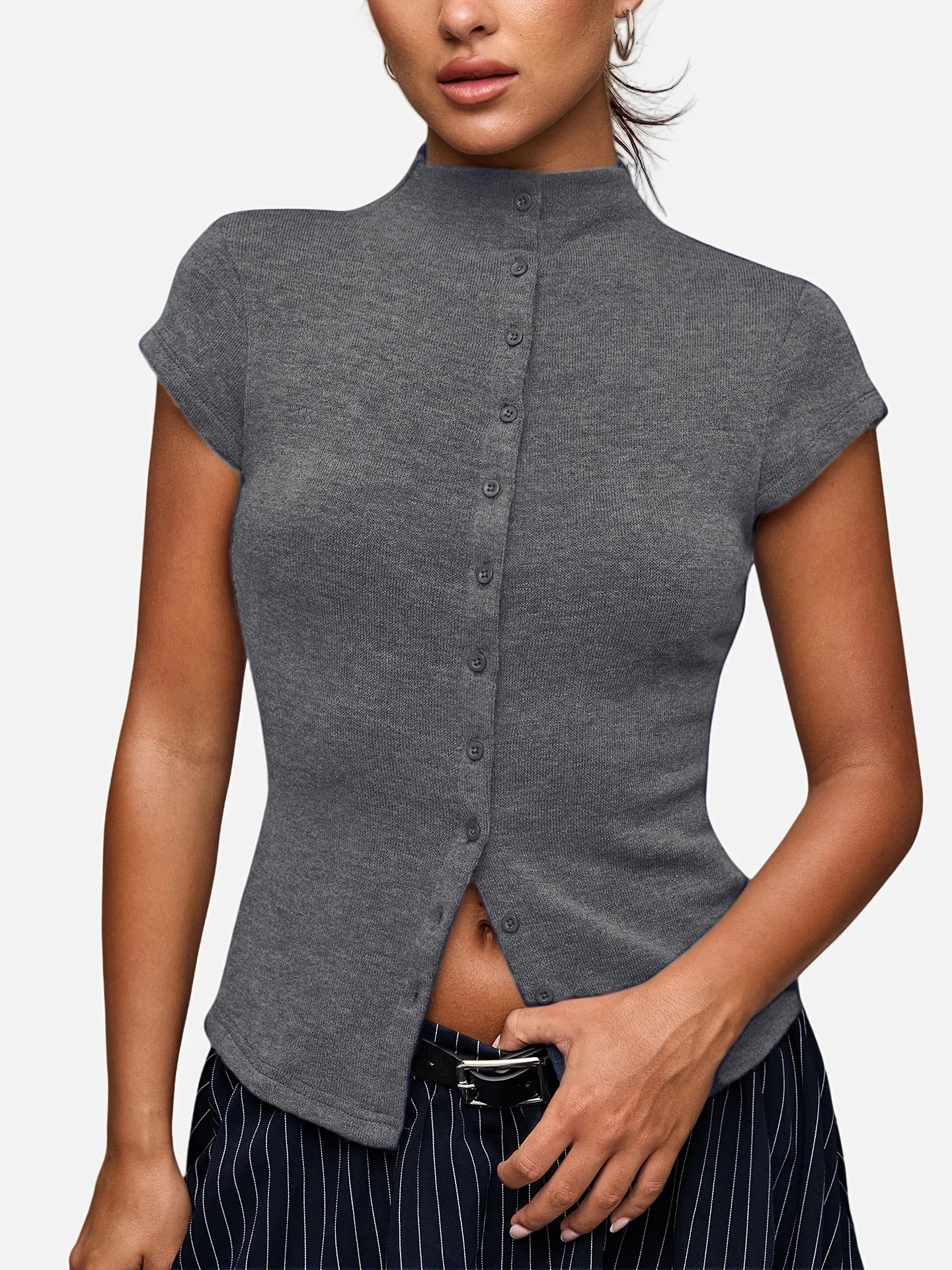 Reese Ribbed Button Top