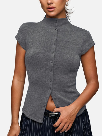 Reese Ribbed Button Top