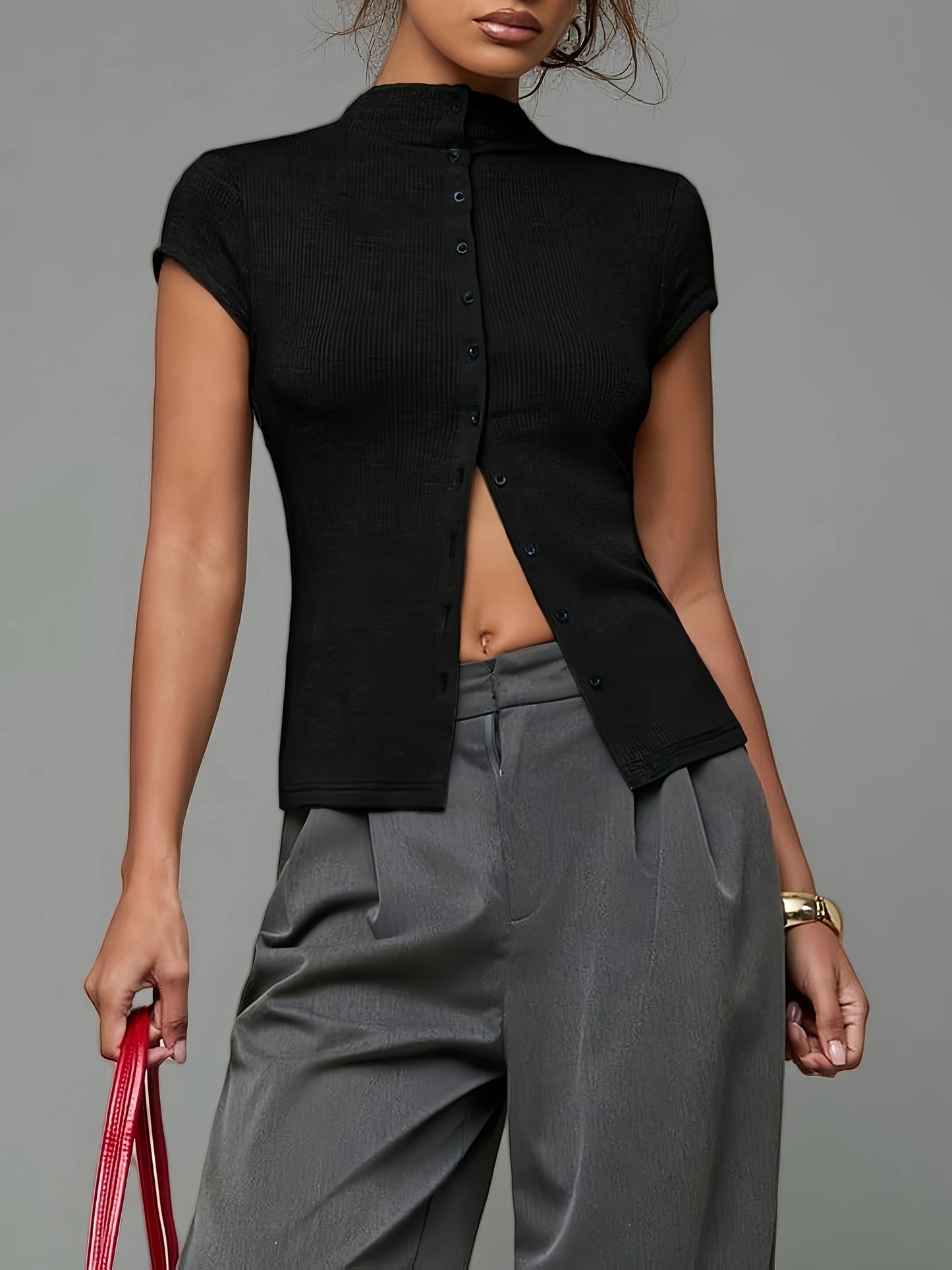 Reese Ribbed Button Top