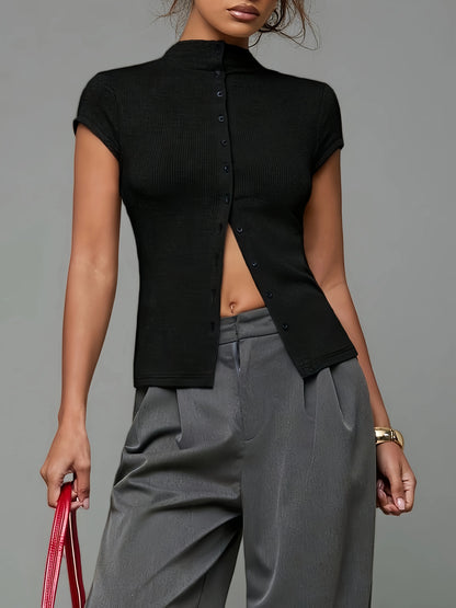 Reese Ribbed Button Top
