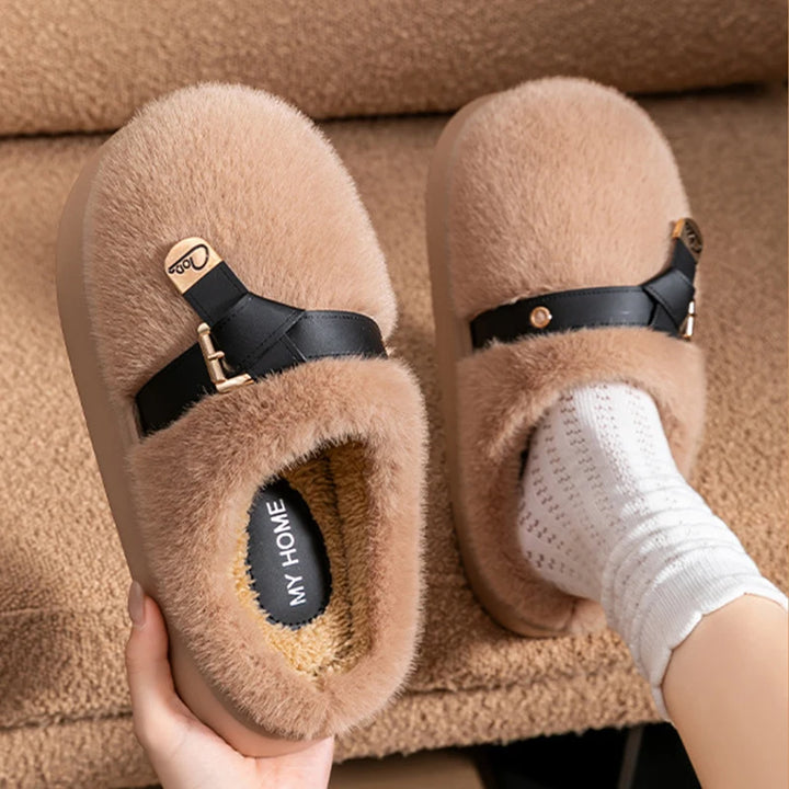 Amelie Buckle Plush Slides
