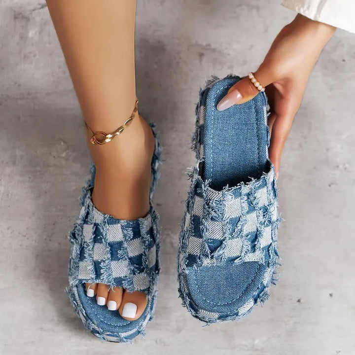 Camille Checkered Platform Wedges