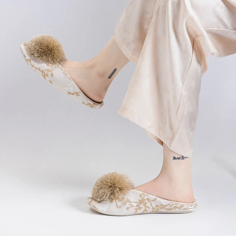 Aurora Satin Pom Slippers