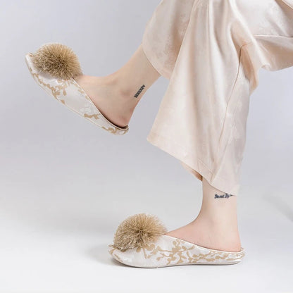 Aurora Satin Pom Slippers