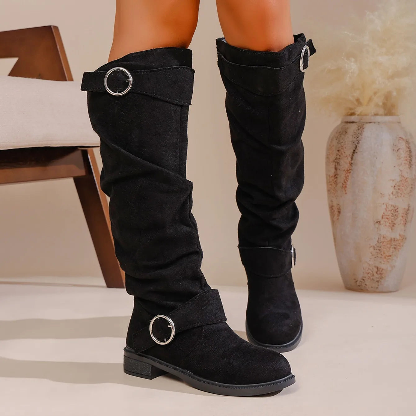 Blair Buckled Suede Boots