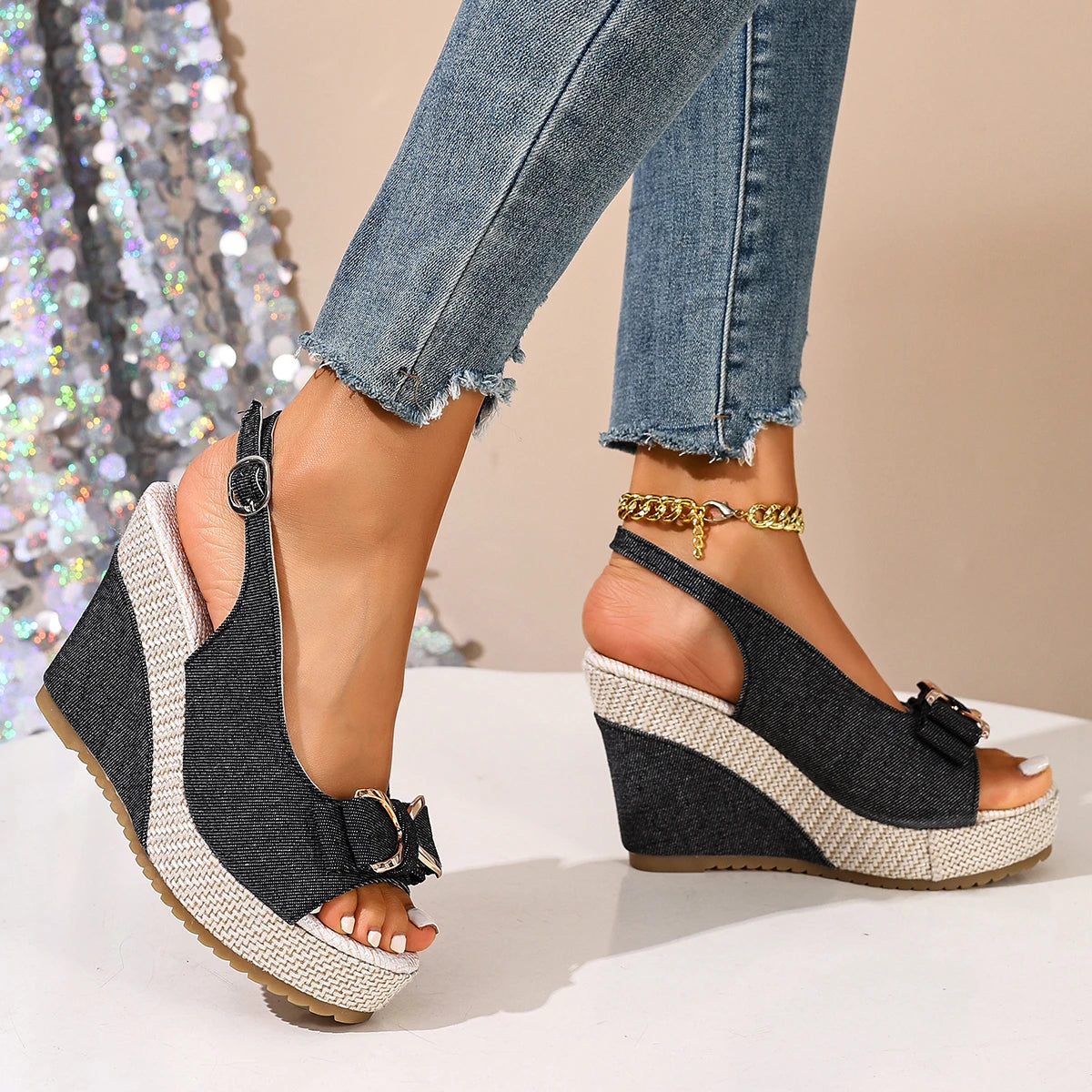 Camila Denim Wedges