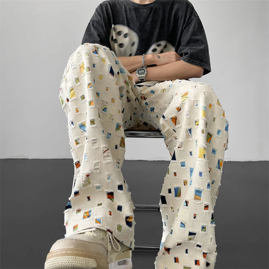 Pixel Grid Cotton Pants