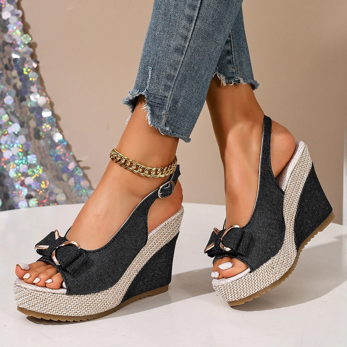 Camila Denim Wedges