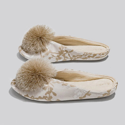Aurora Satin Pom Slippers