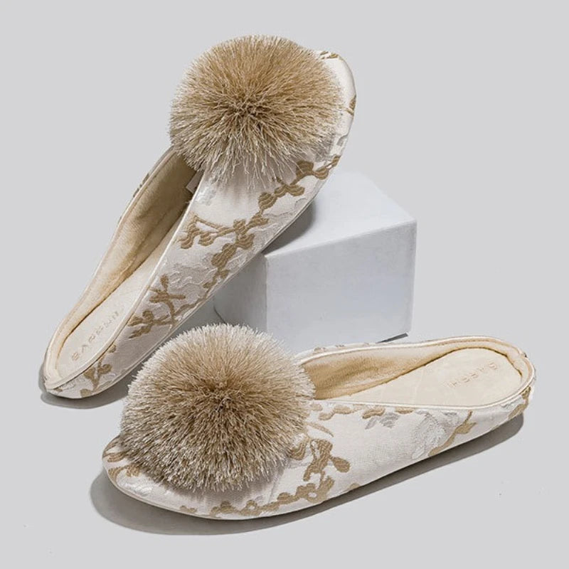 Aurora Satin Pom Slippers