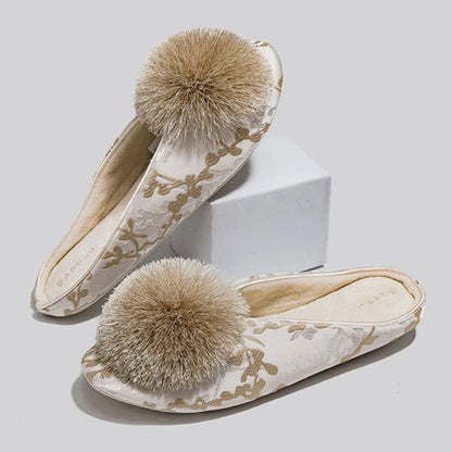 Aurora Satin Pom Slippers