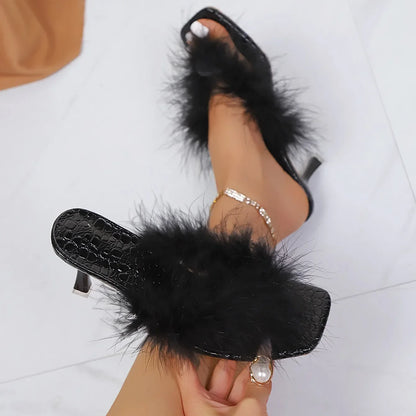 Diva Feather Heeled Mules